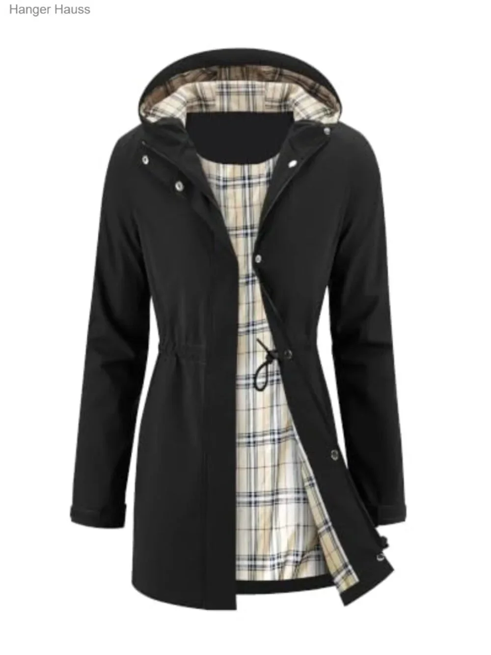 Women's Long Rain Jacket Waterproof Packable Hooded Windbreaker with Adjustable